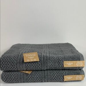 2 Pc Common Thread Bamboo Bath Towel Set Dark Grey Eco Melange Zero Twist NEW